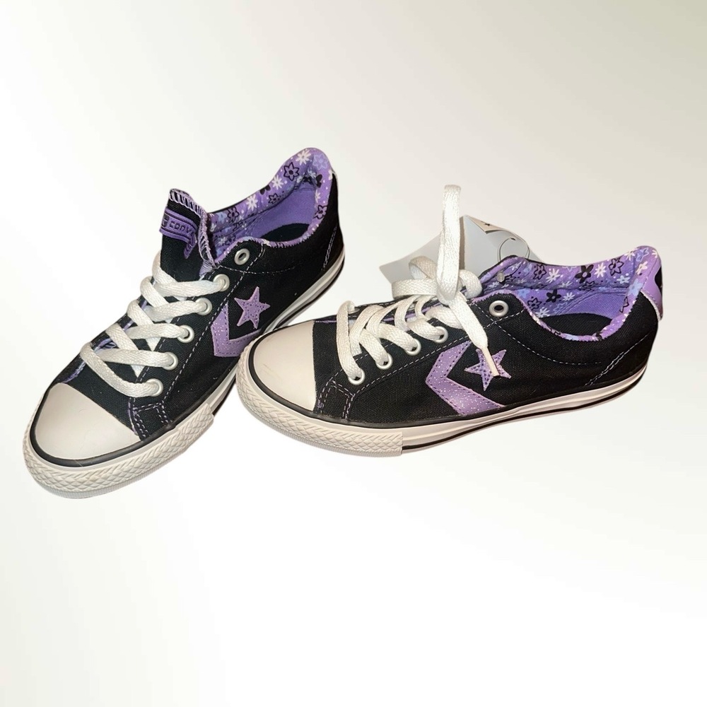 Converse Junior Black & Purple Floral Lined Sneakers Size 3